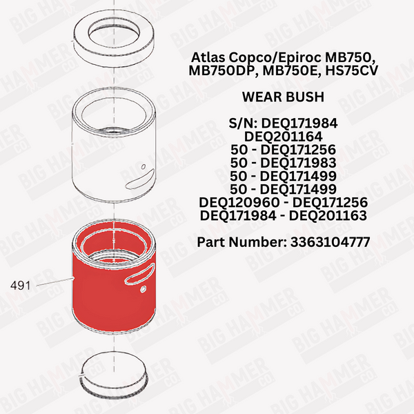 Atlas Copco/Epiroc MB750, MB750DP, MB750E, HS75CV Lower Bushing