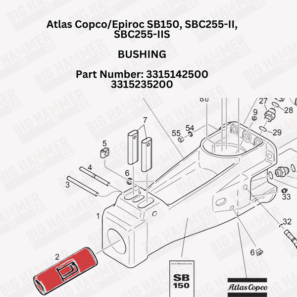 Atlas Copco/Epiroc SB150, SBC255-II, SBC255-IIS Bushing